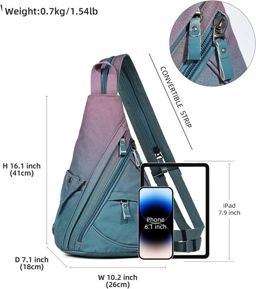 KL928 Canvas Sling Bag - Stylish Small Crossbody Backpack for Men & Women | Large Version in Violet & Grayish Blue