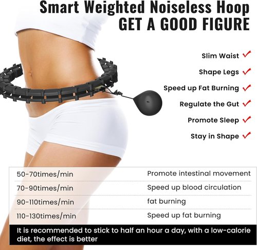 GKYET Quiet Hula Circle Hoops,65 inch 32 Knots Plus Size Hula Infinity Fitness Detachable Hoops. Exercise Hoop Suitable for Beginners - Black