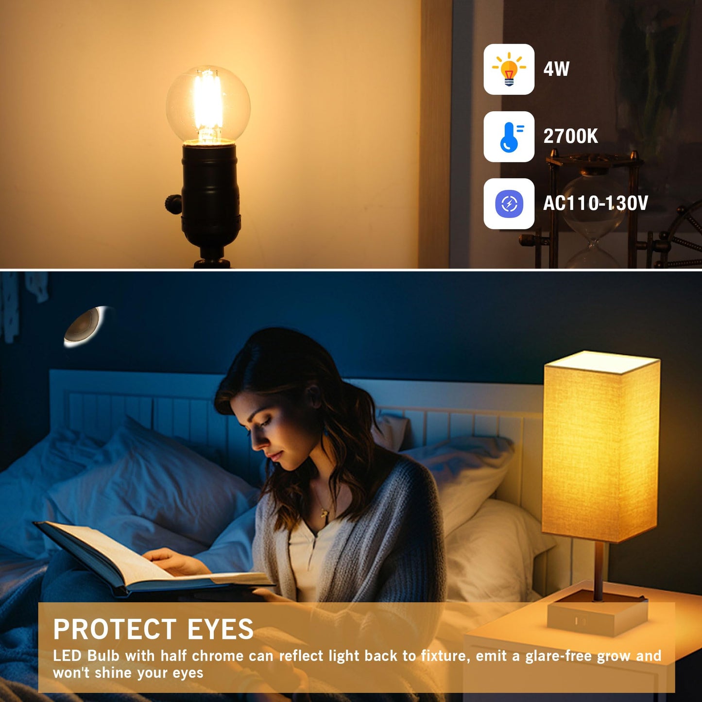 PADMO LUDAZ Dimmable LED G16.5 Light Bulb 40W Equal 4W,Small Round Light Bulbs Globe Short Light Bulbs for Chandelier,Lamp,Bathroom Vanity,Sconce,Warm White 2700K 400LM,Pack of 2