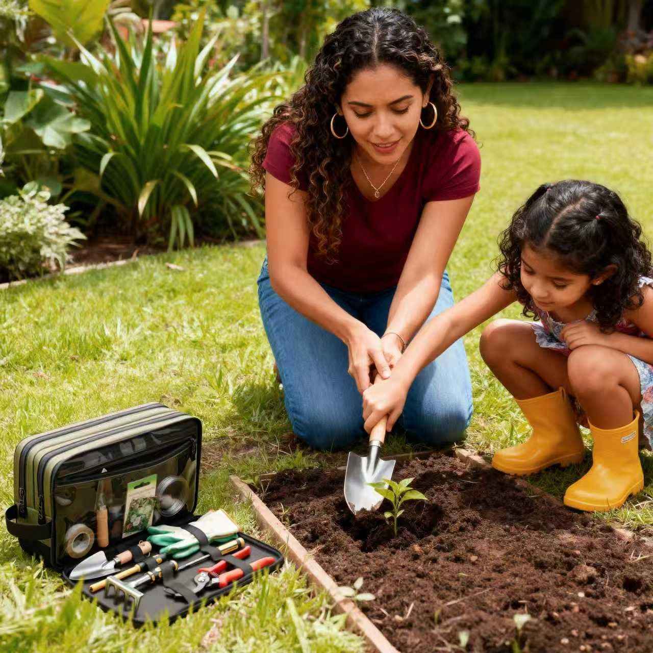 12-Inch Small Heavy Duty Tool Bag, 1680D Green Zippered Organizer with 3 Compartments & Multi-Pockets for Electricians, Mechanics, DIY, Grill & Camping Tools Storage, EDC Gear Utility Pouch