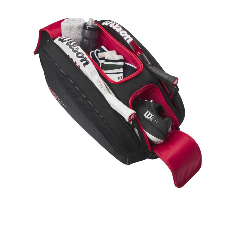 WILSON Bela Super Tour Padel Bag - Black/Red, Holds up to 4 Paddles