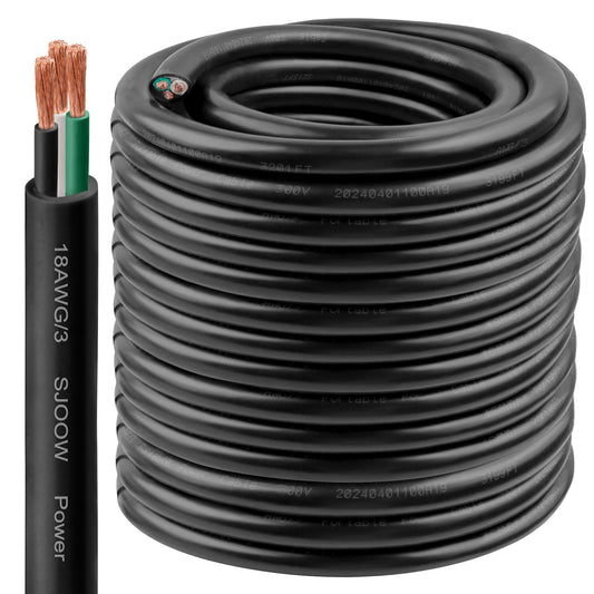 18/3 SJOOW Wire 200FT, 18 AWG 300V SJOOW Bulk Cable, 18 Gauge 3 Conductor Portable Cable for Welder,Generator,Portable Light,Circuits,EV Car Charger,Motor Lead