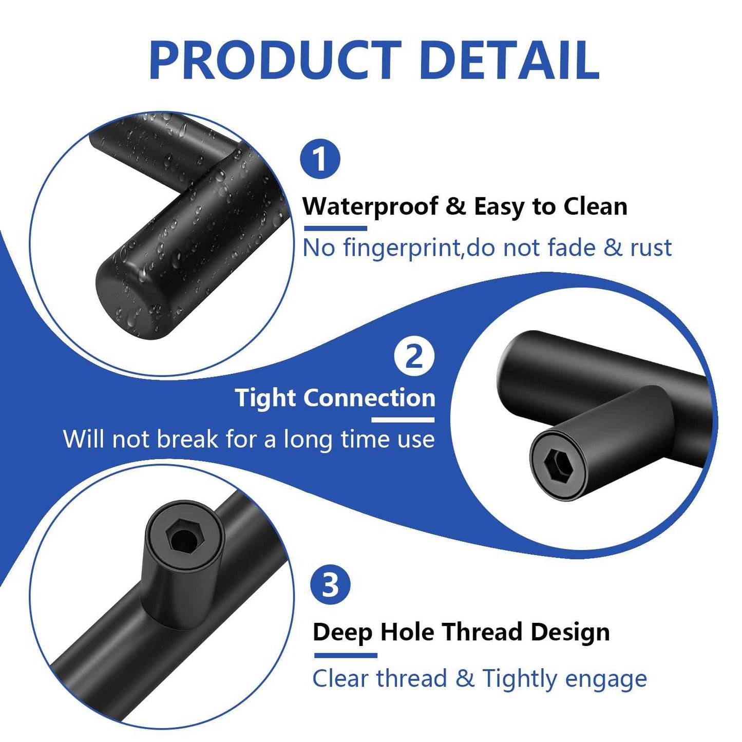 Plustool 50Pack Matte Black Cabinet Handles, 3''Hole Centers Kitchen Drawer Pulls, Stainless Steel Dresser Hardware for Kitchen Bathroom Bedroom - 5''Overall Length