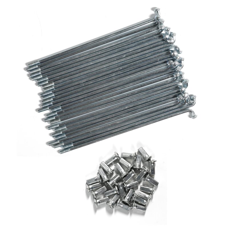 24Pcs 9G Bike Spokes MTB Steel Spokes Universal Fits for Road Bikes Mountain Bikes 60mm-190mm W/Nipples Silver