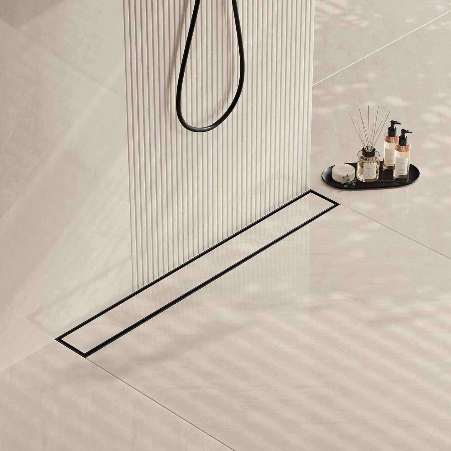 Neodrain 18-Inch Gold Linear Shower Drain - Brushed Brass, Tile Insert Cover & Hair Strainer