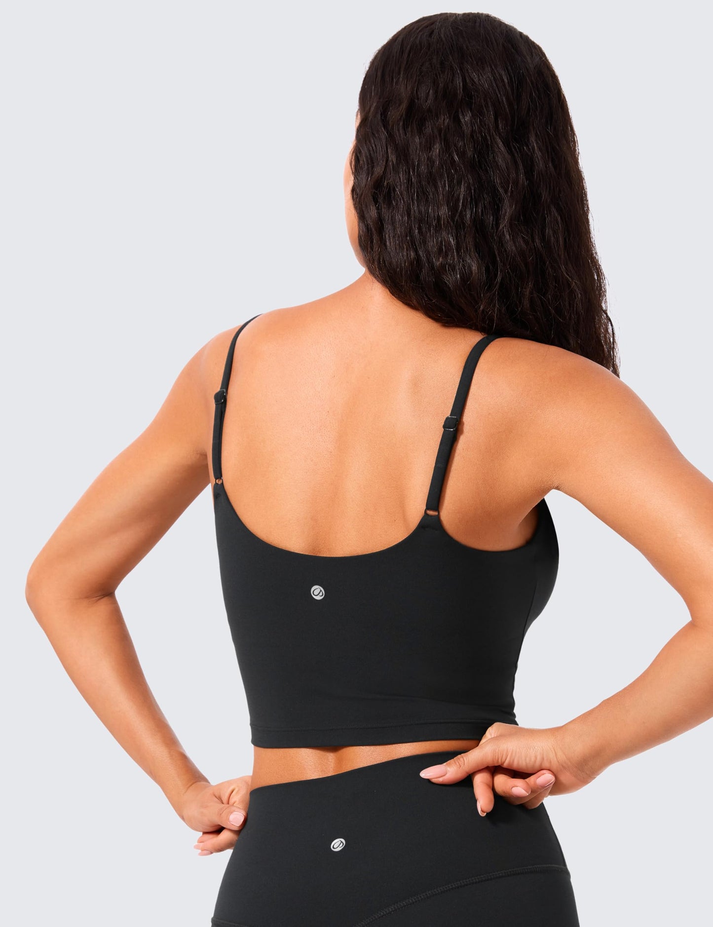 CRZ YOGA Butterlift Adjustable U Back Crop Tank Tops for Women - Padded Camisole Scoop Neck Workout Longline Sports Bras Black Medium
