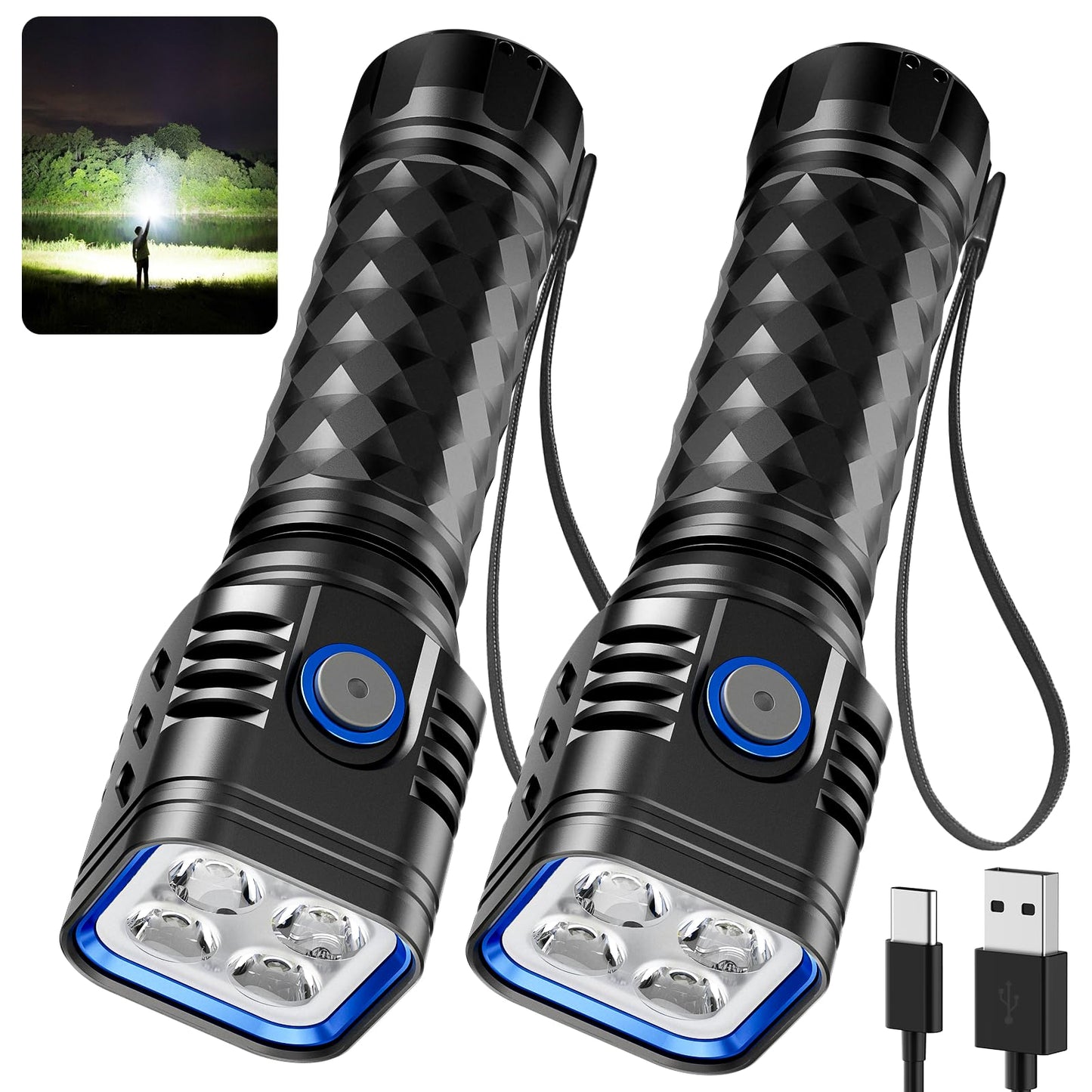 WdtPro Rechargeable Flashlights High Lumens, 2000mAh Super Bright LED Flashlight, Metal Pocket Flash Light Small EDC Flash Light for Home Camping Fishing Hiking