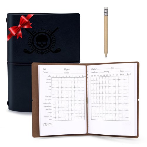 BAIRBRE Golf Scorecard Book Leather Golf Yardage Book with Pencil Golf Score Book Golf Gift for Men&Women Sports and Outdoor Golf Club Accessories,Navy Blue
