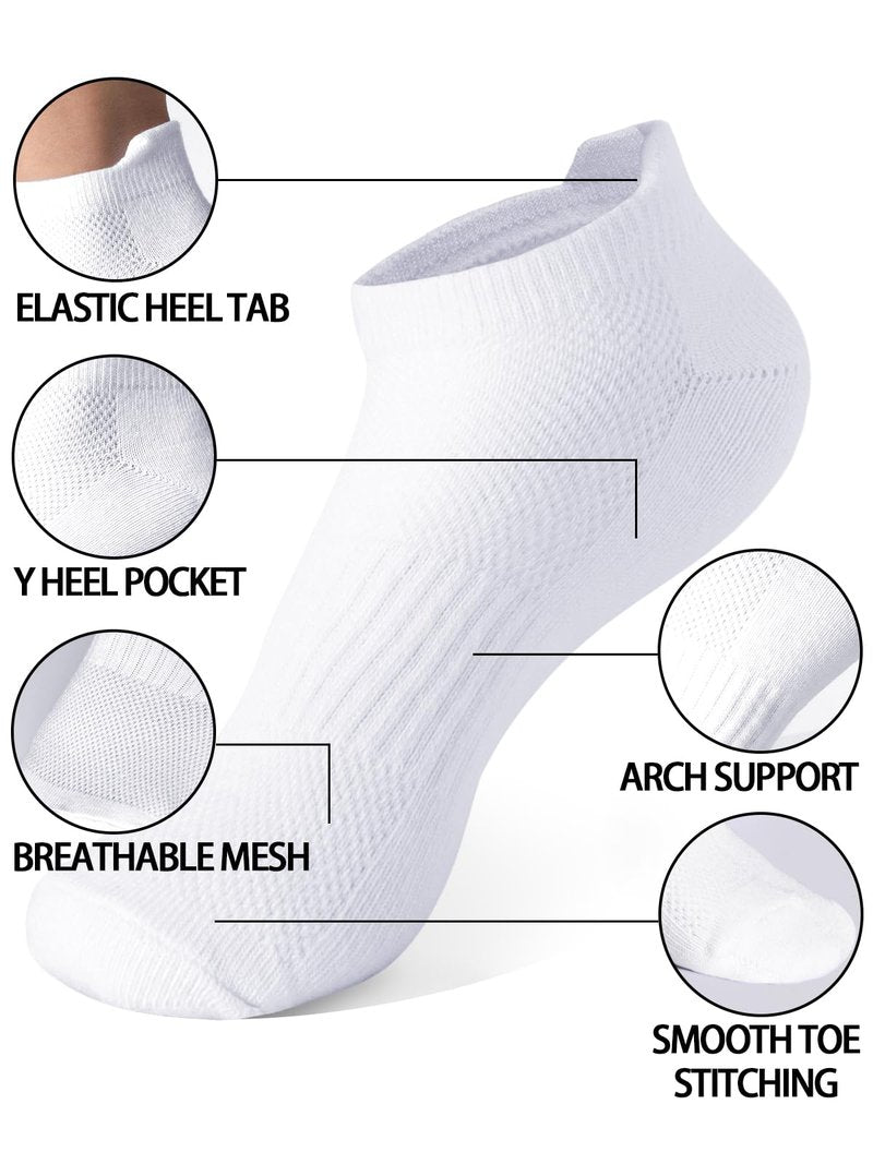 CHANCALCAL 10 Pairs Kids Socks for Boys Girls Ankle Athletic Low Cut Socks Half Cushioned Crew Cotton No Show Socks 10-12 Years White