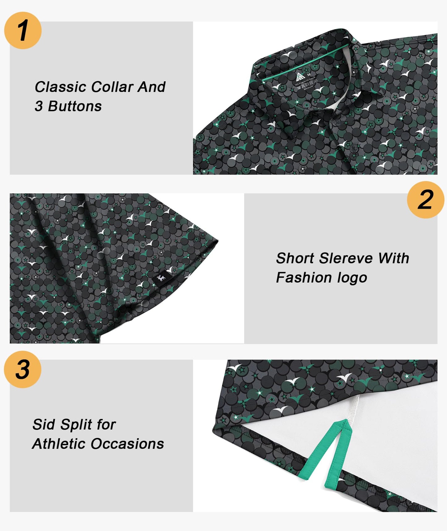 SWISSWELL Mens Golf Shirt Short Sleeve Funny Patterns Polo Shirts for Men Performance Collared Spring Athletic Tshirt Green XL