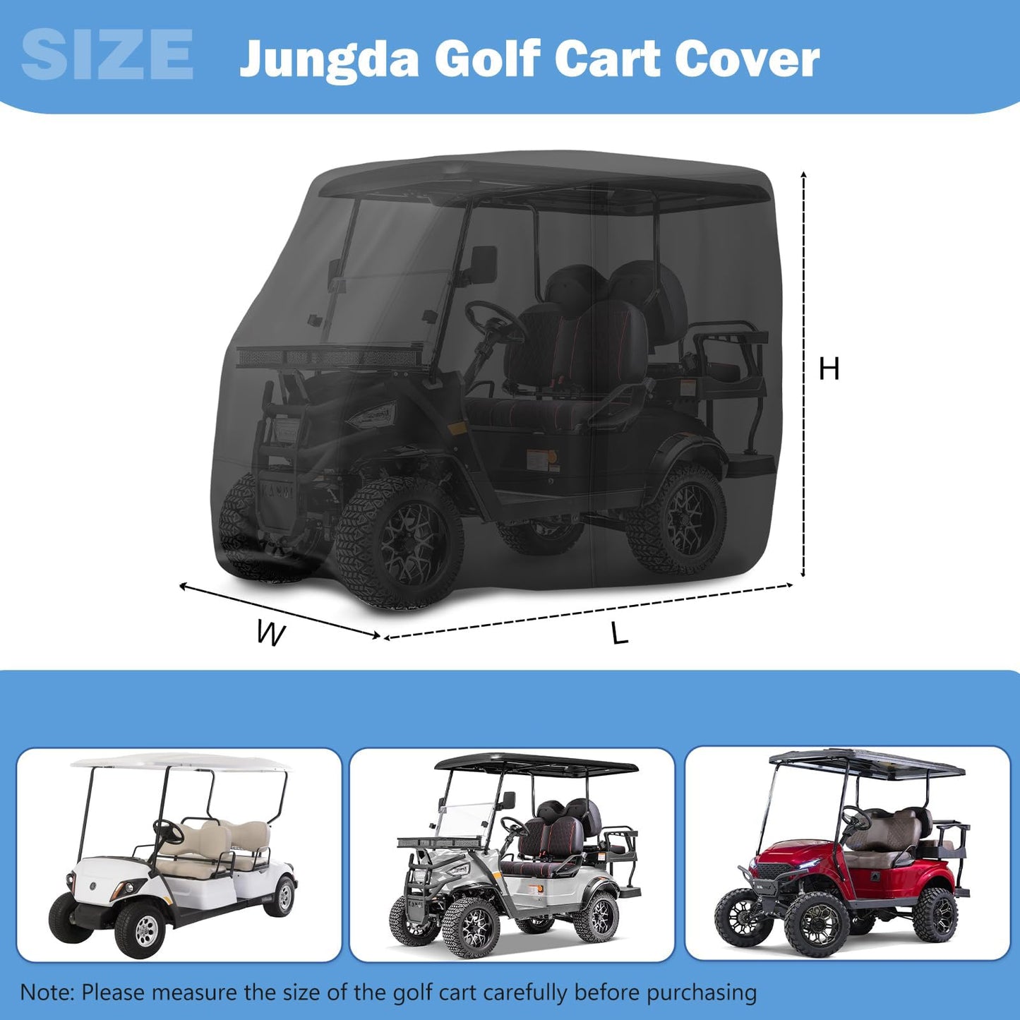 Jungda Golf Cart Cover,Waterproof Universal 4 Passenger Golf Cart Covers,Golf Cart Accessories for Outdoor Storage Protective - 118" L x 56" W x 83" H