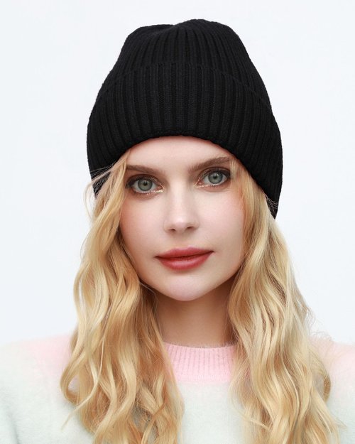 ROYBENS Warm Beanie for Men Women, Thick Fleece Lined Knit Winter Hats Wool Cuffed Fisherman Beanies Cold Weather Skull Cap Unisex, Black
