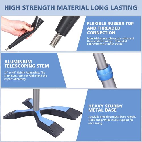 Baseball Tee - Adjustable Batting Tee with 5.8 LB Base | Height 24"-45" for Training