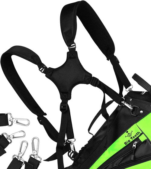 BIG TEETH Golf Bag Strap,Adjustable Padded Bag Strap Replacement,Golf Double Shoulder Bag Straps with 4Pcs Rotate Hooks (Full black)