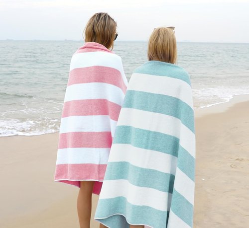 CLOWOOD Plush Oversized Beach Towel - Thick Cotton 40 x 70 Inch Aqua Striped Cabana Towel