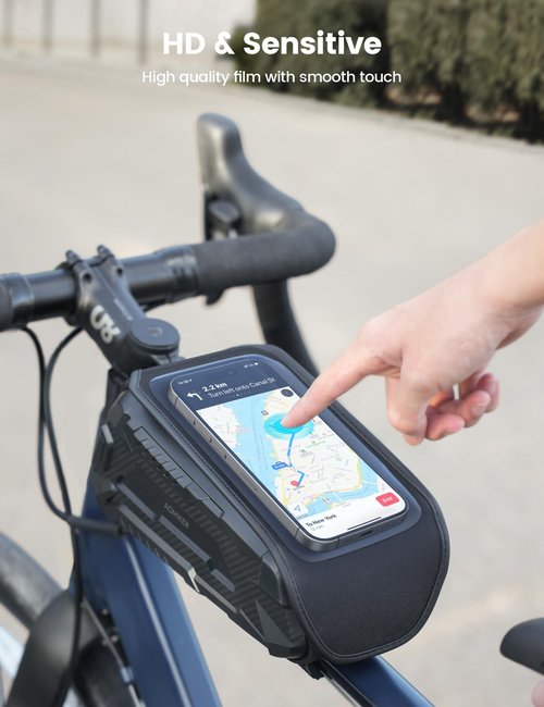 Aomiker Waterproof Bike Frame Bag - [2025 Quick Zipper] Bike Phone Bag with 1.6L Capacity, Bicycle Top Tube Bag, Bike Phone Mount Holder, Cycling Pouch, Bike Accessories for Phones up to 7"
