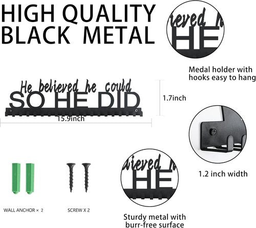 Goutoports Medal Holder Display Hanger - "She Believed She Could" Personalized Wall Hanger | Sturdy Black Steel for 60+ Medals