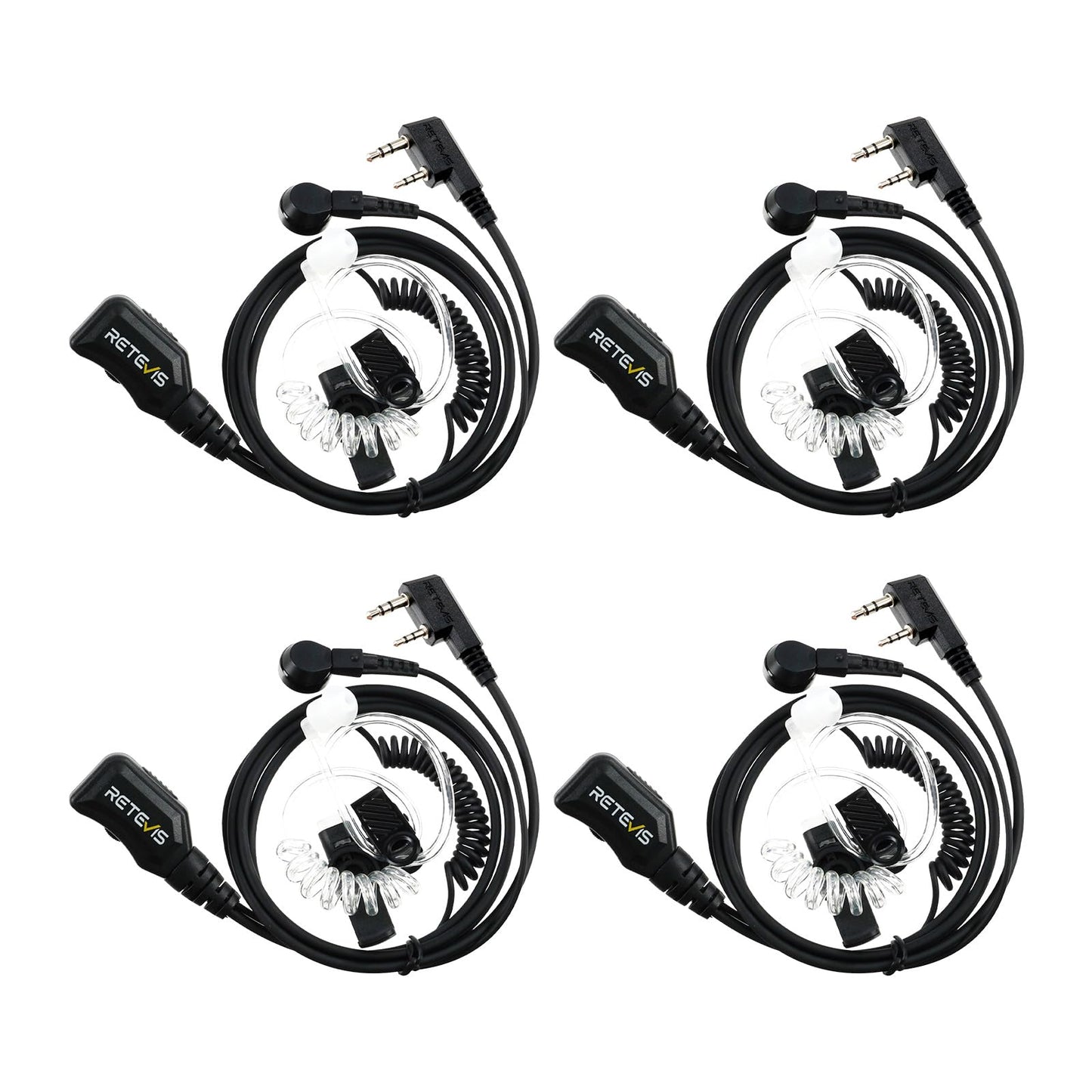 Retevis Walkie Talkie Earpiece with Mic, Volume Adjustable, Kevlar Cable, Coiled Cord, for RT22 RT68 RT21 H-777 H-777H RT86S, Compatible with Baofeng BF-888S, Kenwood, Pxton Two Way Radio(4 Pack)