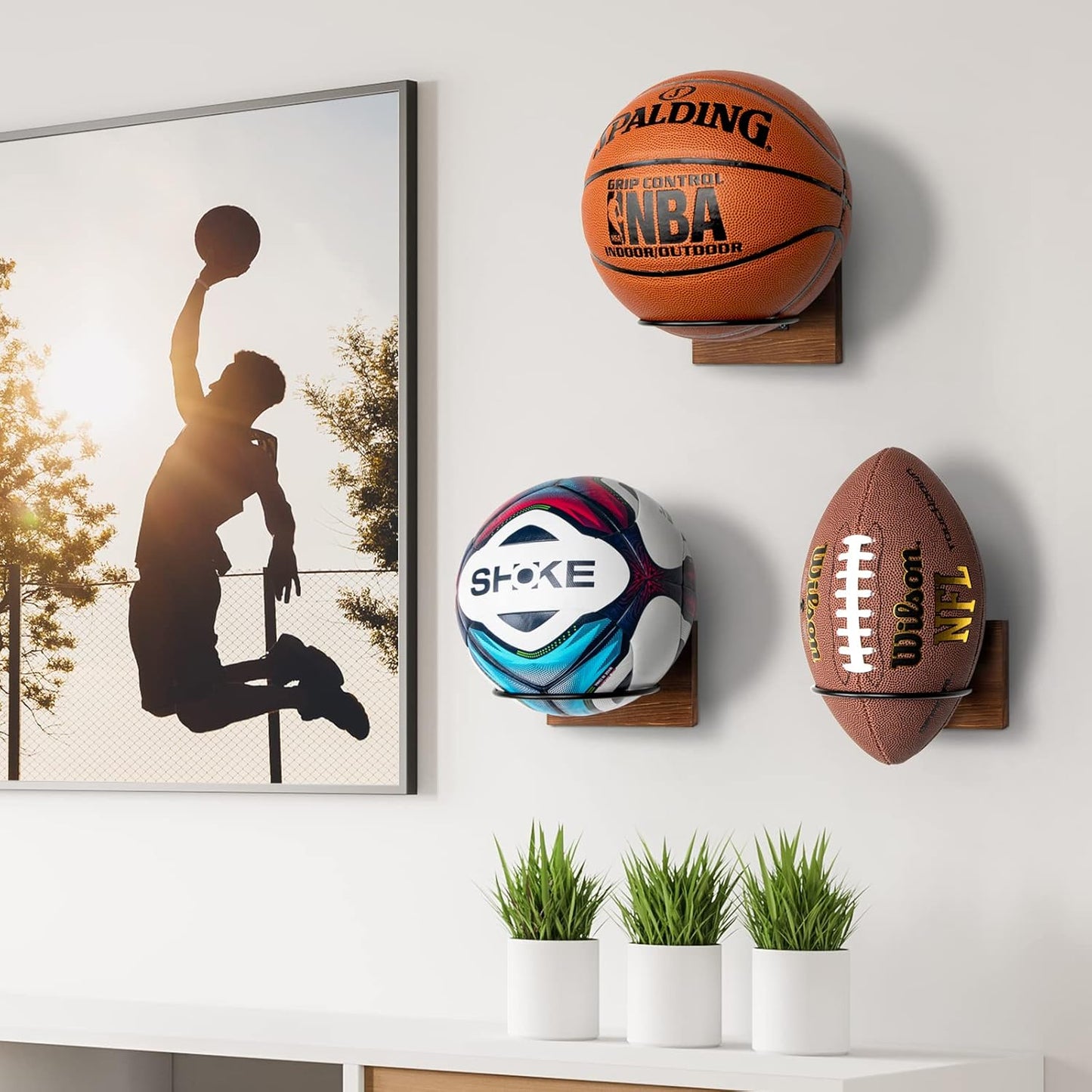 PUERSI Wall Mount Ball Holder - Display Storage Stand for Basketball, Football, Soccer, Volleyball
