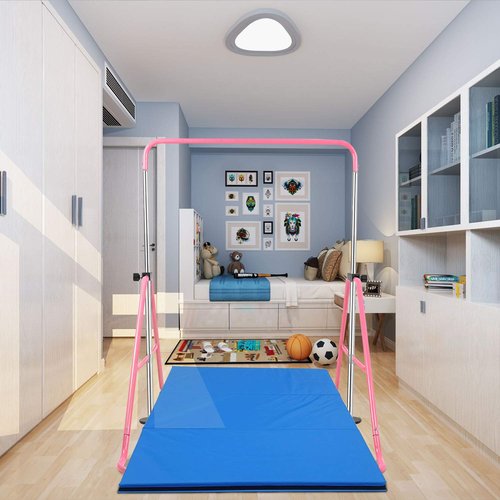 YEEGO DIRECT Gymnastics Bar with Rings,Gymnastics Bar for Kids Ages 3-10,Foldable Gymnastics Bar,Kids Gymnastics Bar Expandable for Home Training Kids Gifts for Grils Boys (Pink)