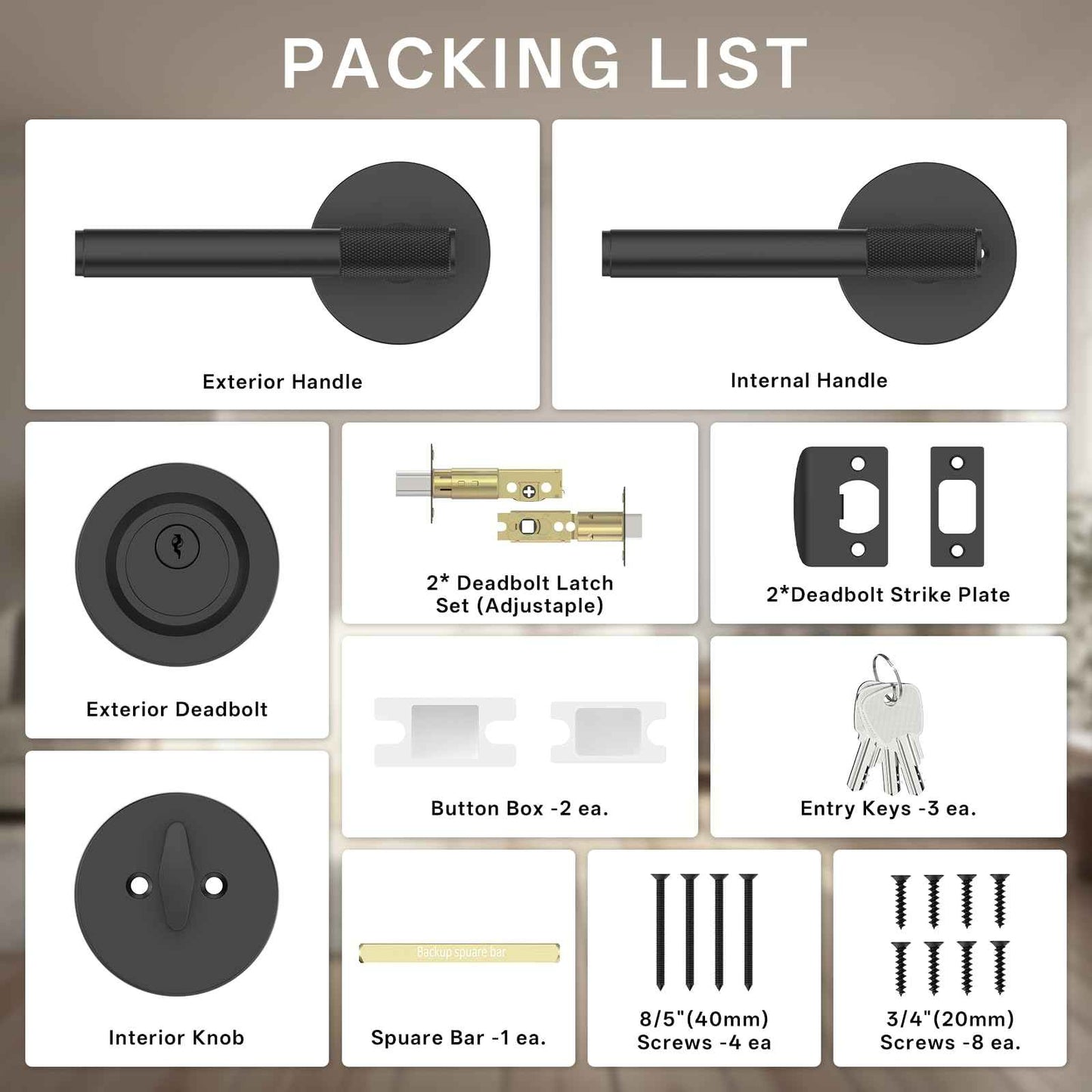 Amerdeco Front Door Lock Set with Double Cylinder Deadbolt, Black Exterior Entry Door Lever, Heavy Duty Entry Door Locksets for Left or Right Hand Exterior Door（Black 2 Pack）