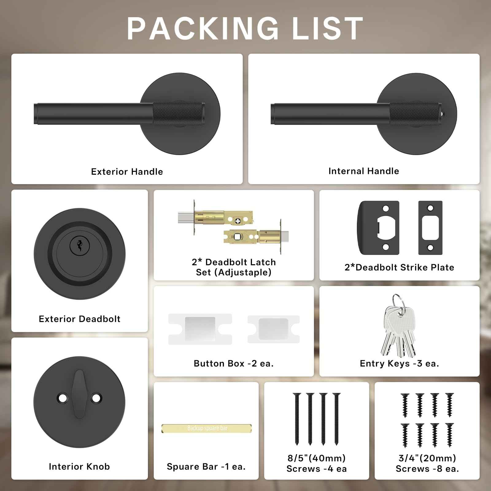 Amerdeco Front Door Lock Set with Double Cylinder Deadbolt, Black Exterior Entry Door Lever, Heavy Duty Entry Door Locksets for Left or Right Hand Exterior Door（Black 2 Pack）