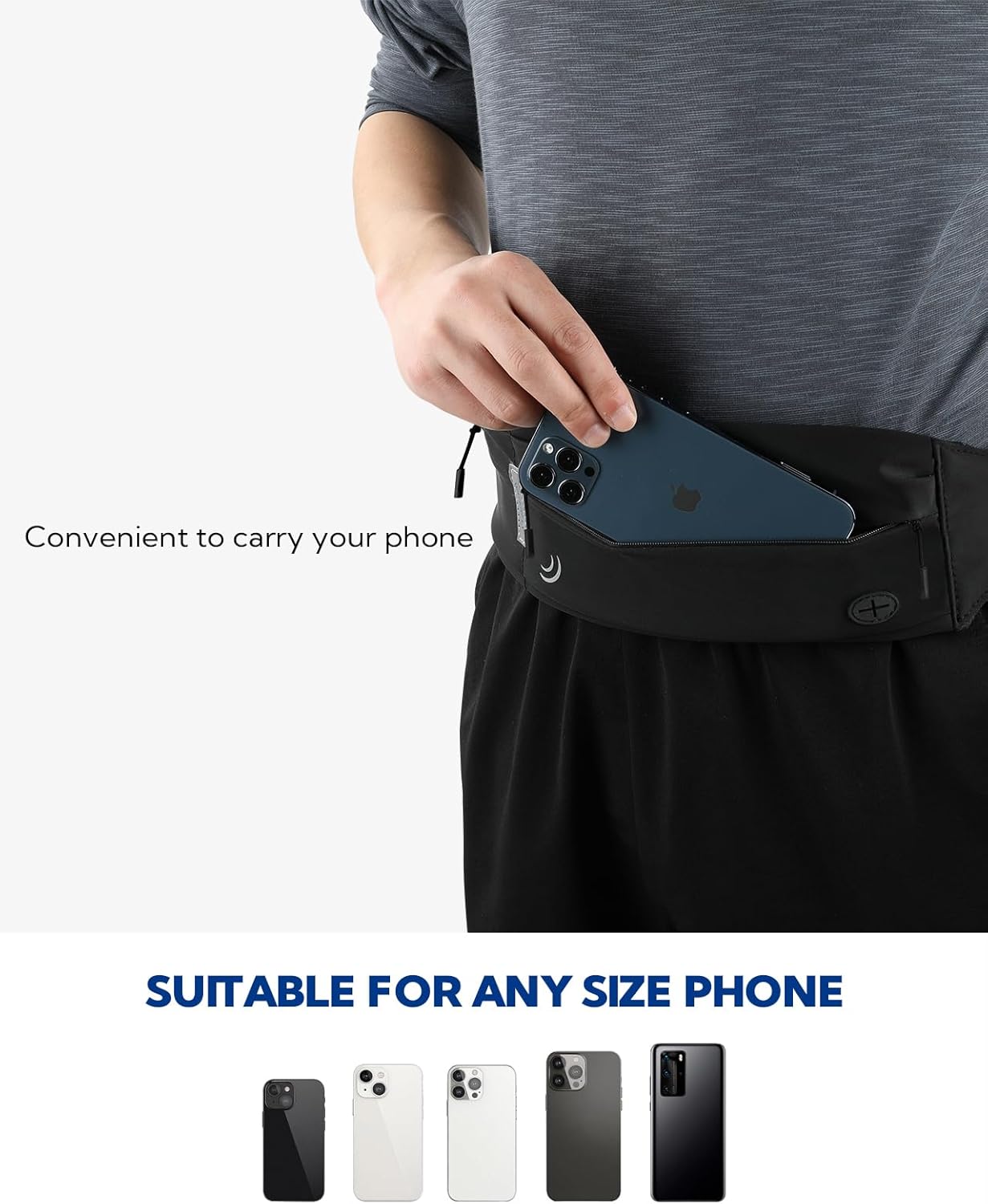 WATERFLY Running Belt - Slim Fanny Pack for Jogging & Fitness | Phone Holder Waist Bag in Black