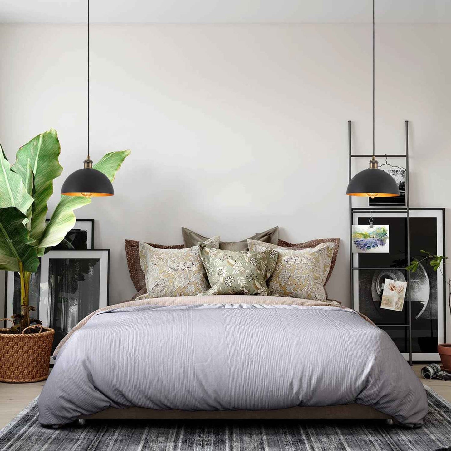 Imfurlayo Industrial Mini Black Pendant Lights 3-Pack Farmhouse 9.84" Black Gold Dome Pendant Lighting Fixture Retro Pendant Light for Kitchen Island, Dining Room, Bedroom, Hallway, Living Room