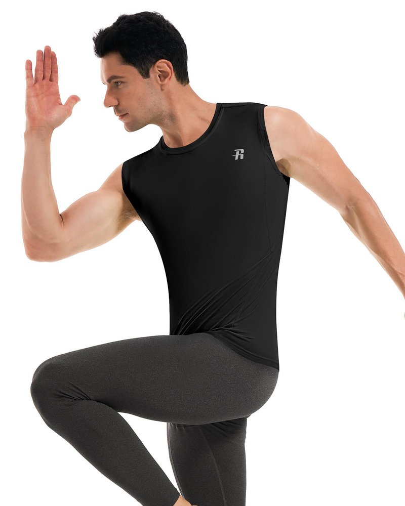 Runhit 3 Pack Sleeveless Compression Shirt Men Workout Athletic Tank Top Quick Dry Sports Base Layer Undershirt for Running Basketball Black/Black/Black 3XL
