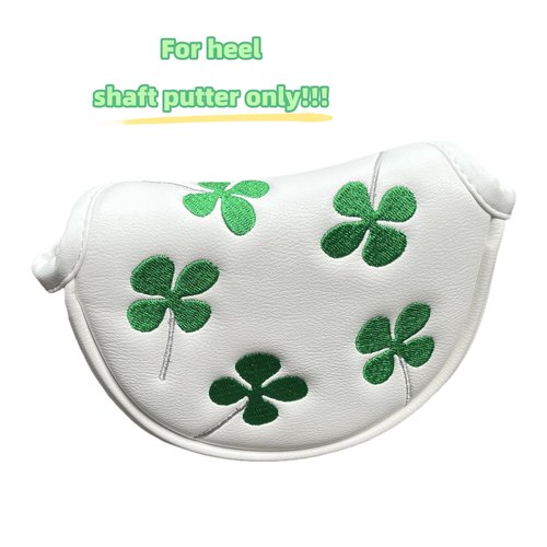 Half Mallet Putter Cover Headcover PU Leather Mid Mallet Putter Cover Magnetic, Clover Golf Putter Covers, Premium White Golf Club Covers for Men or Women