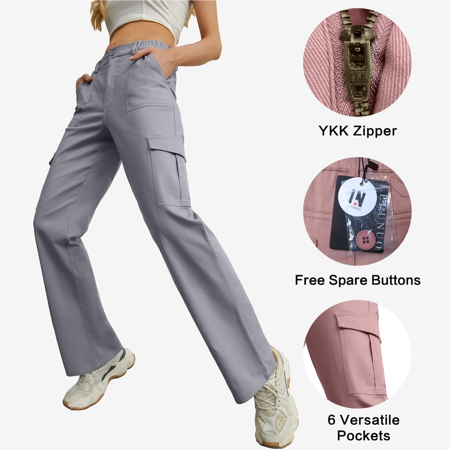 Women's Cotton Casual Military Cargo Combat Work Pants with 6 Pocket Blue Grey