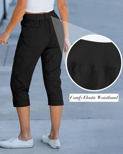 GRAPENT Cargo Capri Pants - High Waisted Relaxed Fit Casual Cropped Trousers for Women