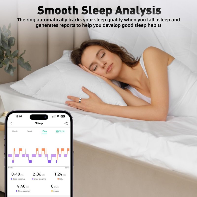 Smart Ring with Sleep Monitoring, Step Counting, Heart Rate, Blood Oxygen, Blood Pressure for iPhone and Android, No Subscription Fee, IP68 Waterproof Health Tracker (Black, 7)