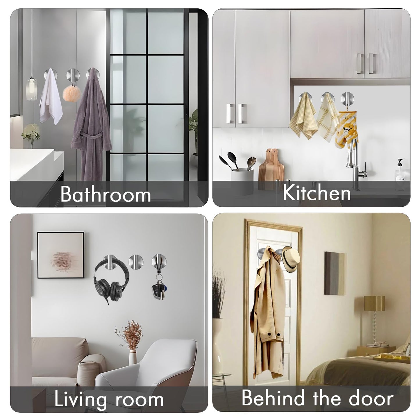 BIRDDIE Suction Cup Shower Towel Hooks, Wall Mount Robe Holder, Heavy Duty No Drill Wall SUS304 Waterproof Stainless Steel Hooks for Bedroom, Bathroom, Kitchen, Hotel and Office (2*Brushed Nickel)