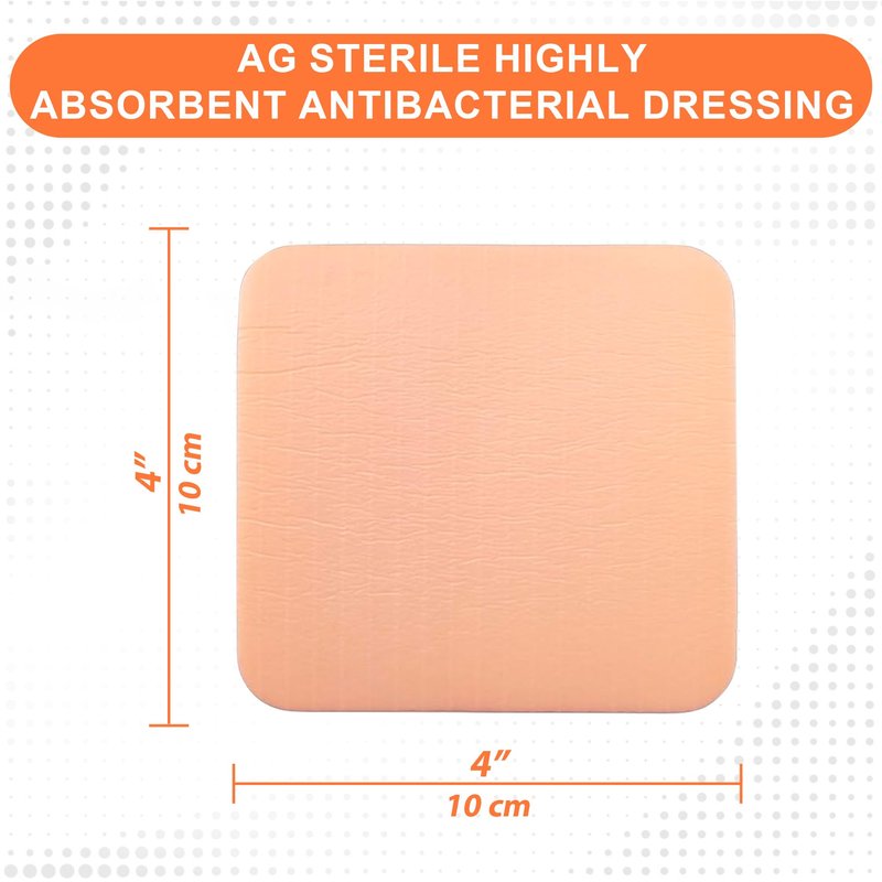 MedVance Silver Foam Ag Sterile Highly Absorbent Dressing with PU Backing, 4"x 4", 5 dressings/Box, 5 Count (Pack of 1)