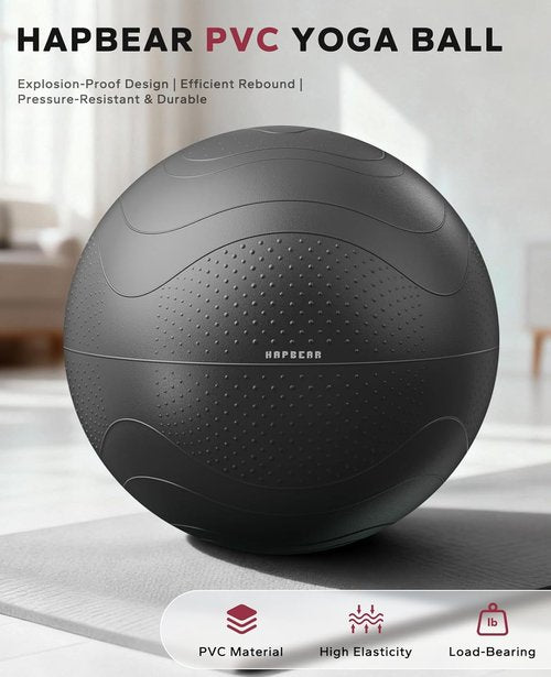 HAPBEAR Anti-Burst Exercise Ball | Slip-Resistant Yoga & Pilates Ball for Core Training - 22''/26''/30'' with Quick Pump & 3 Resistance Bands