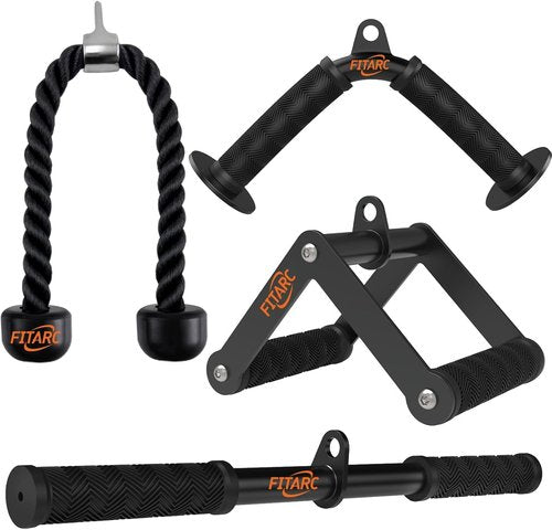 Fitarc Cable Machine Attachment Set - LAT Pulldown Attachments with Non-Slip Grips | Black for Home & Gym Workouts