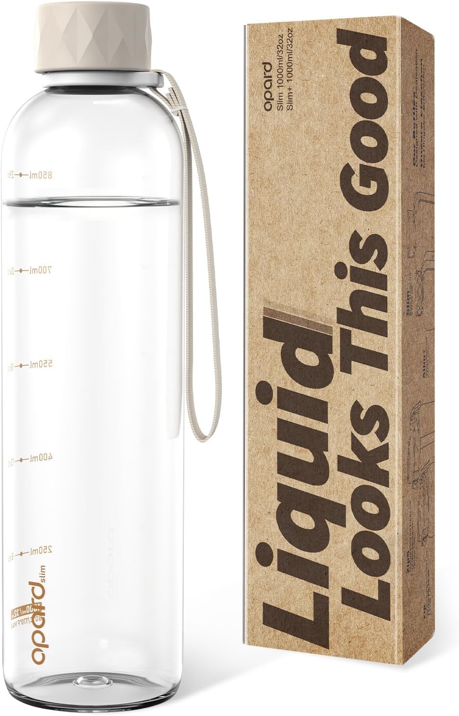 Opard Slim Pro 32oz Water Bottle - BPA-Free Plastic, Leakproof Design, Clear Cream Finish | Ideal for Travel & Sports