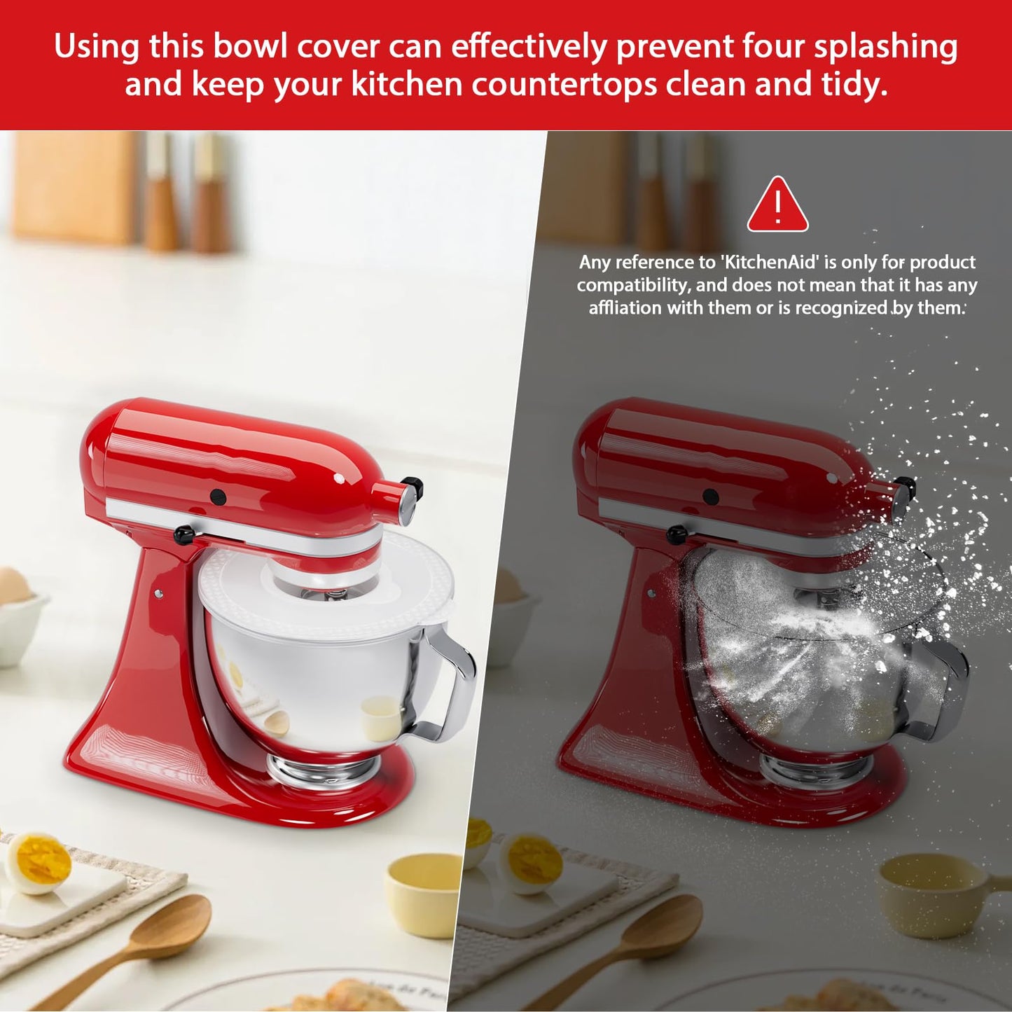Food-Grade Mixer Bowl Cover for KitchenAid 4.5-5 Quart Tilt-Head Stand Mixers, Mixer Splatter Guard Lid to Prevent Spilling of Ingredients, as Kitchenaid Mixer Attachments