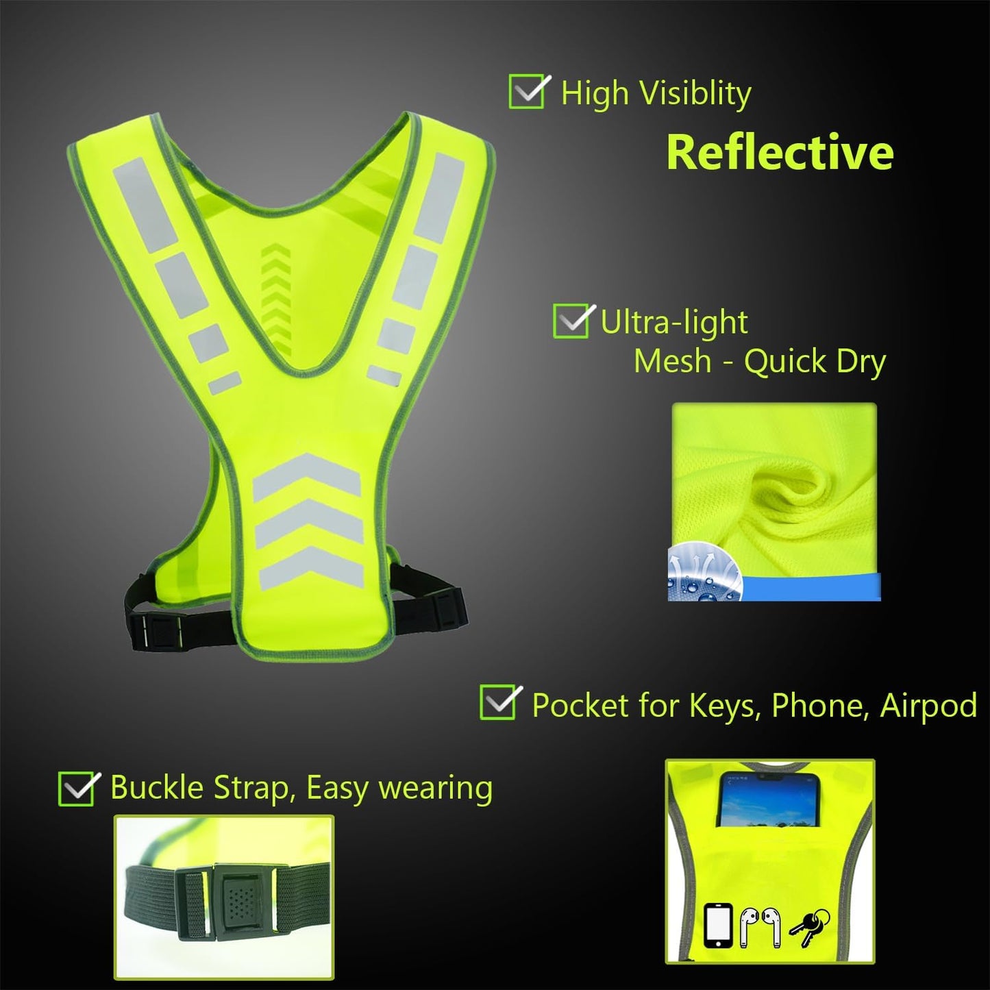 Skiennix Reflective Running Vest - Safety Gear with Pocket for Men, Women & Kids | Ideal for Night Cycling & Jogging