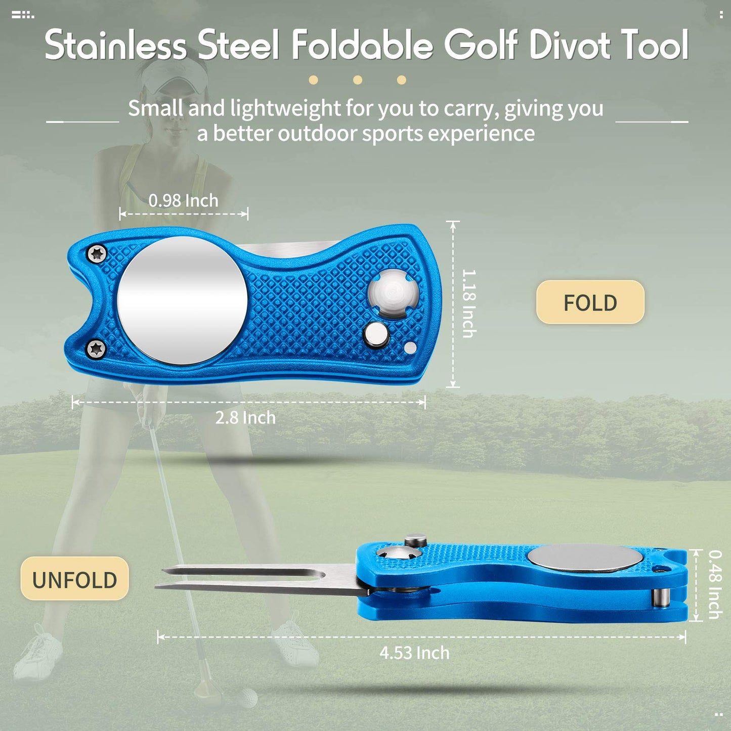 Skylety 6 Packs Golf Repair Tool Stainless Steel Foldable Golf Divot Tool Magnetic Button Ball Marker(Mixed Colors)