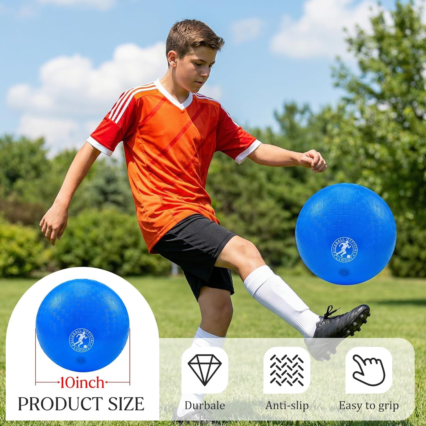 Skiennix 10-Inch Kickball Set - Durable Playground Dodgeballs for Kids | Pack of 3 with Pump