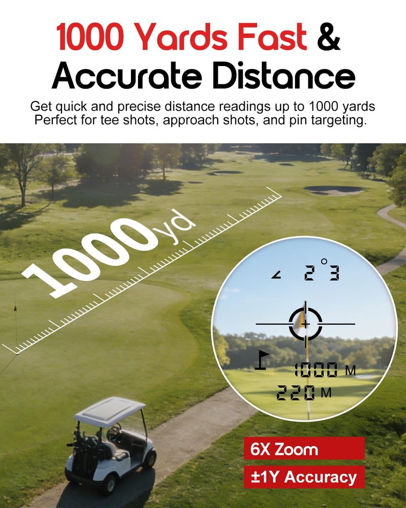 Golf Rangefinder with Slope, 1000 Yard Laser Rangefinder, Flag Lock & Vibration, Magnetic Mount, USB-C Rechargeable Golf Range Finder for Accurate Distance Measuring