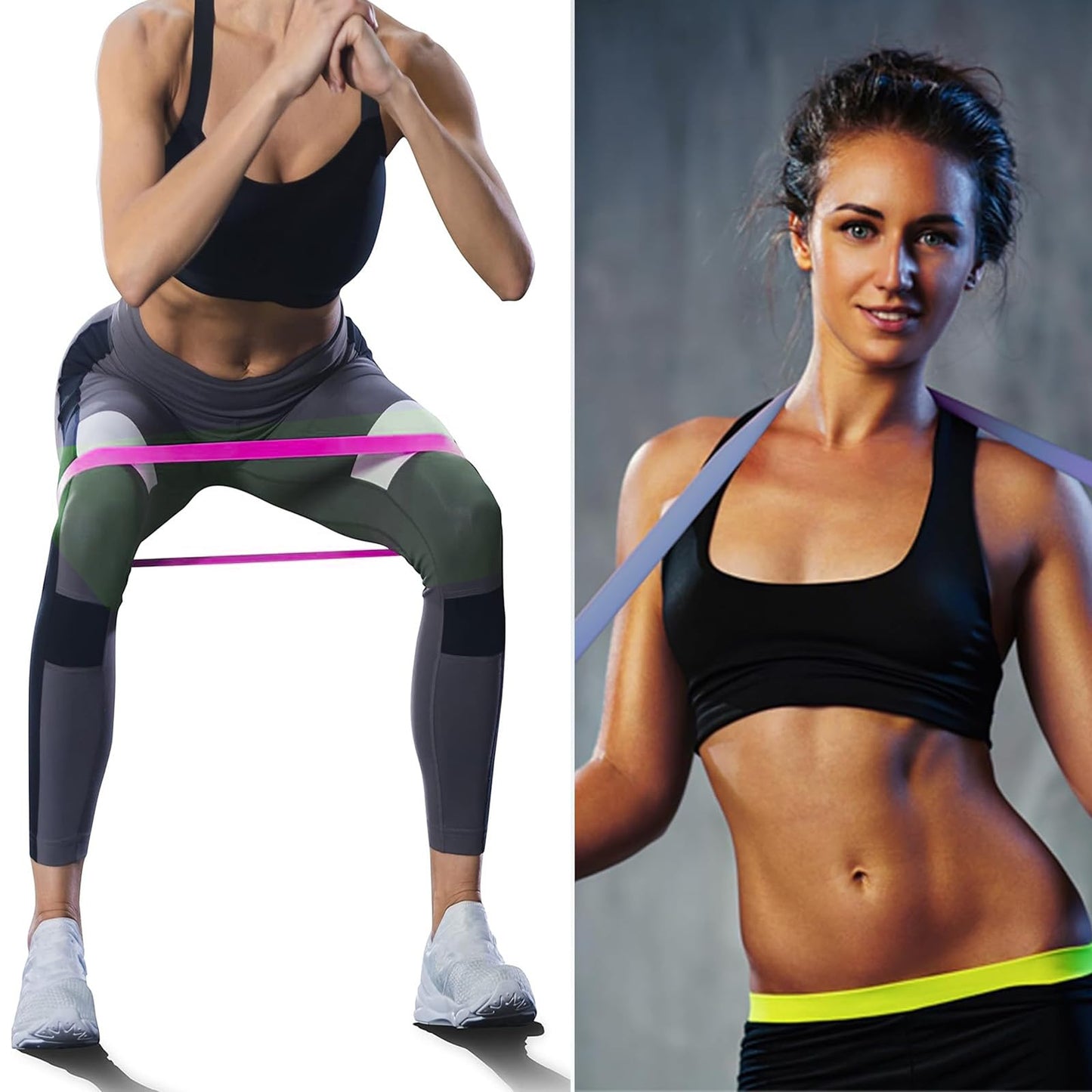 Resistance Bands Legs Hip Stretching Workout Elastic Rubber Loop with Exercise Fitness Guidance Men Women Yoga Pilates Gear Come with Carry Bag