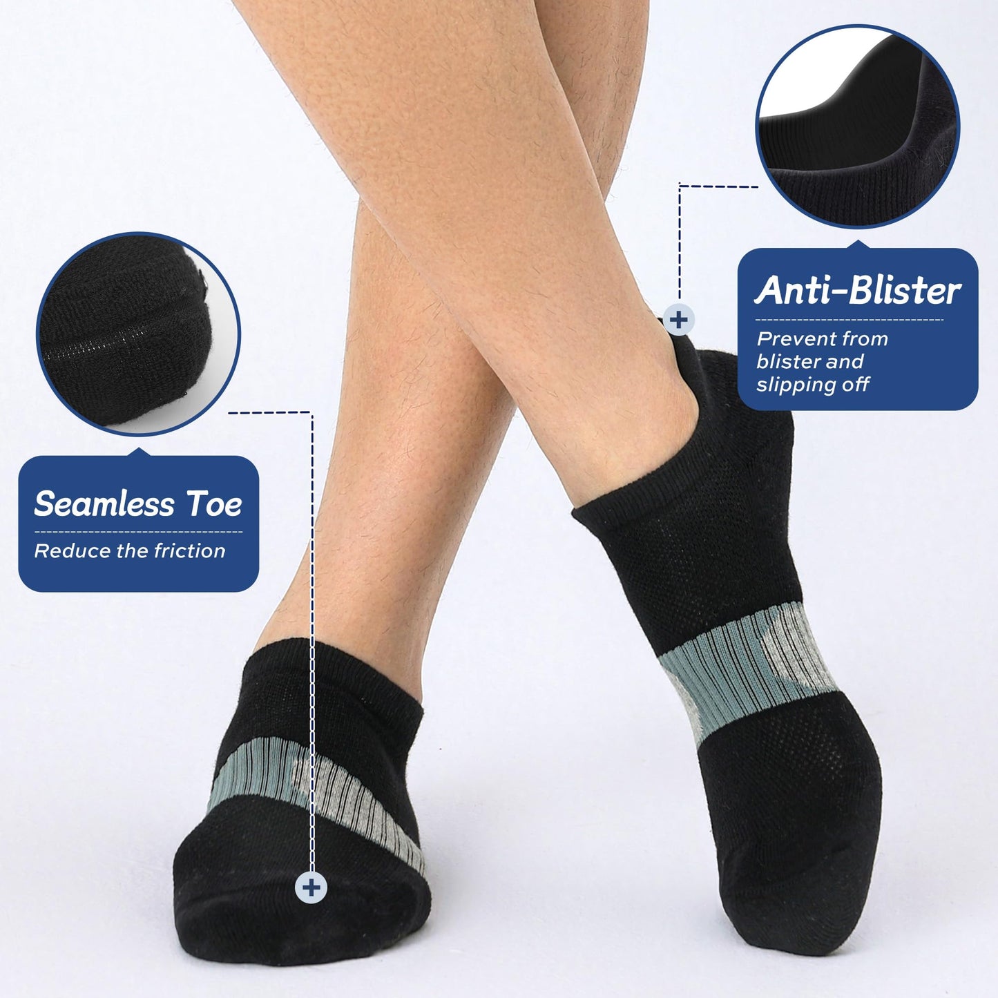 FYTUTESE Mens Low Cut Ankle Socks with Cushion 5 Pairs Black Large