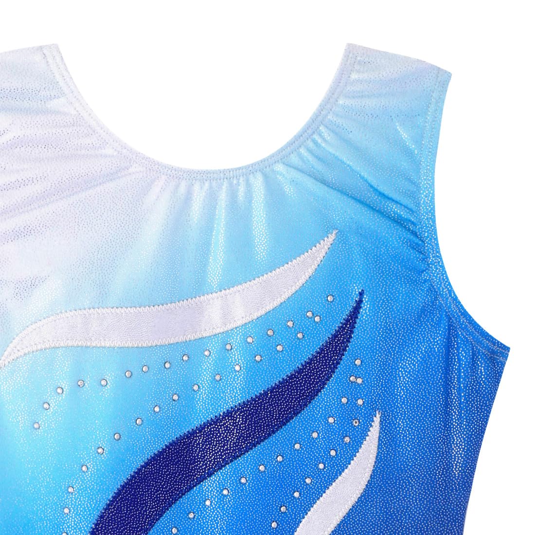 HOZIY Gymnastics Leotards for Girls with Shorts 3t 4t Toddlers Biketard Blue White Ombre Ribbons Diamond Rhinestones Sparkly