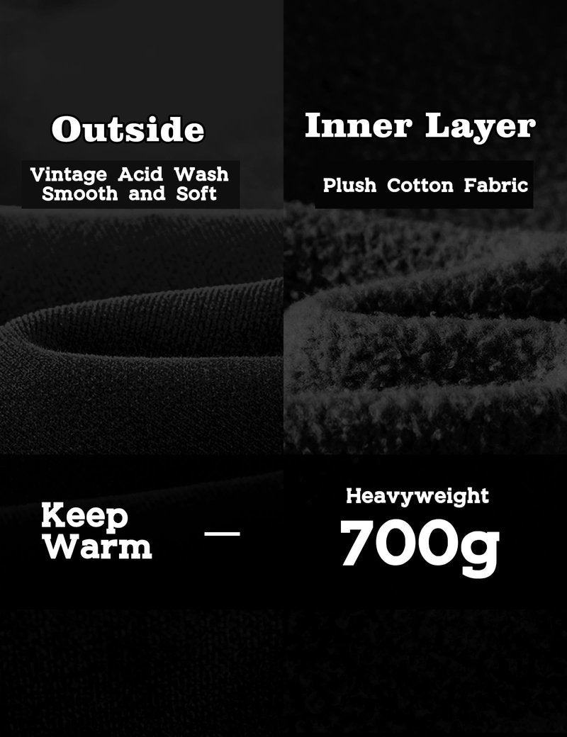 FAIABLE Heavyweight Fleece-Lined Joggers for Men, Washed Soft Relaxed Fit Sweatpants with Tapered Cuff & Drawstring - Winter Warm Cozy Casual Pants (Unisex Style) Black