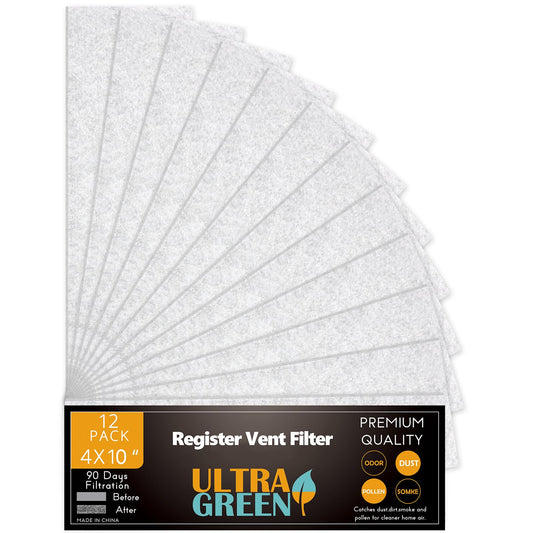 4 x 10 Inch Air Filter for Home Ceiling Thick, ULTRA GREEN Floor Vent Filters Replacement for Register Work in Indoor Home Air Purifier, Air Conditioner 4" x 10" 12-Pack (White)