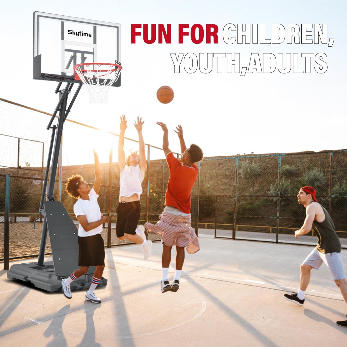 Basketball Hoop Outdoor,Portable Basketball Hoop with Impact Resistant PC Backboard,10FT Height Quickly Adjustable Basketball Goal System with Rebound Plate (White and Black, 47 inch Backboard)