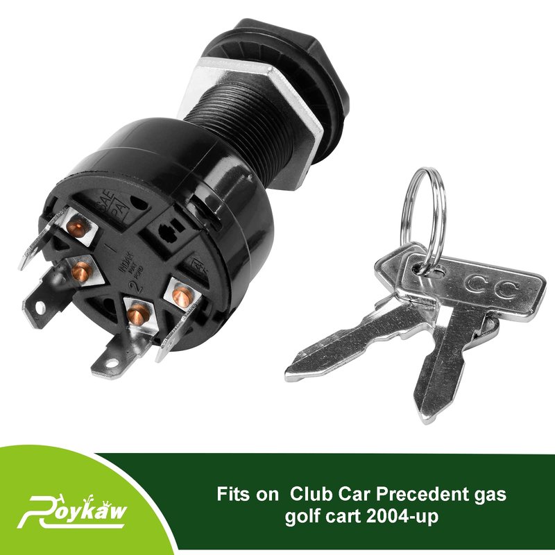 Roykaw Golf Cart Ignition Switch and Key for Club Car Precedent 2004-Up Gas Models, Replaces OEM # 102515101, 4 Terminal